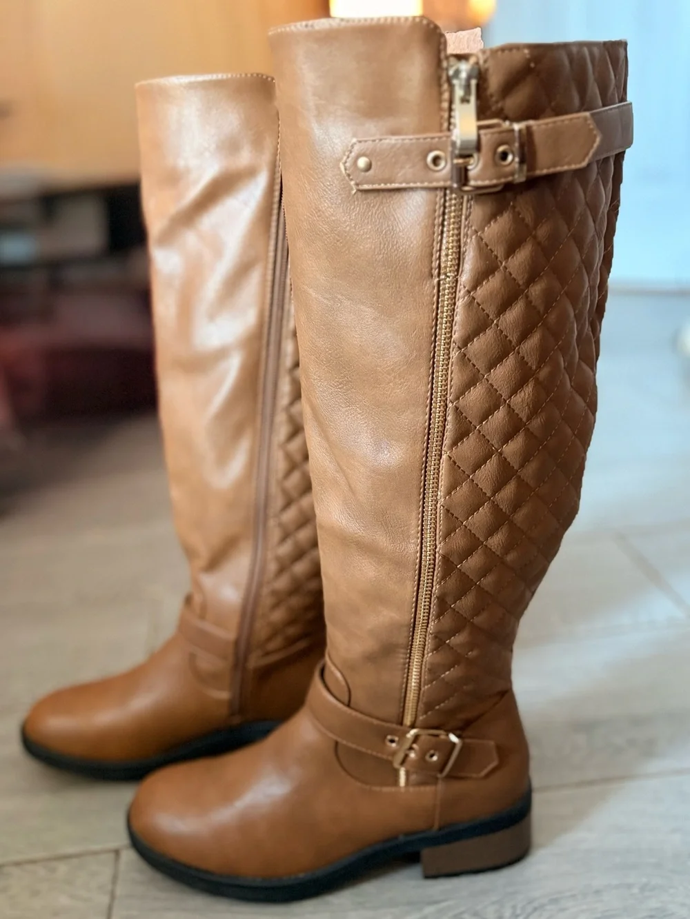 Dream Paris Wide Calf Knee High Riding Boots in Brown